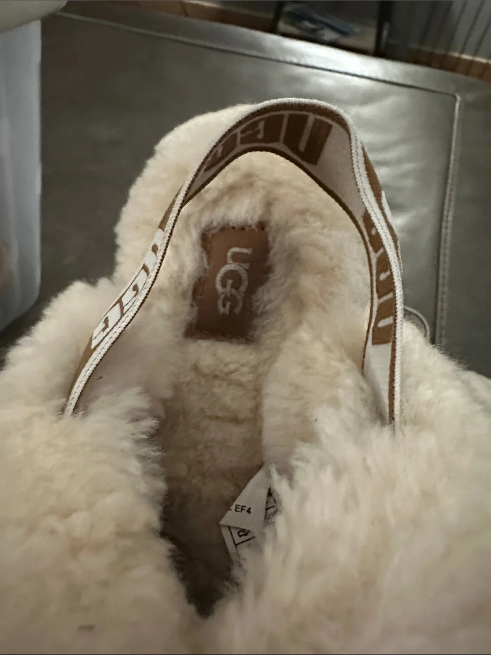 UGG Kids Chestnut Suede Slippers with Cream Fur Trim